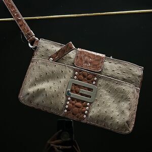 Vintage Guess Brown Crocodile Wristlet G Logo Y2K Studded